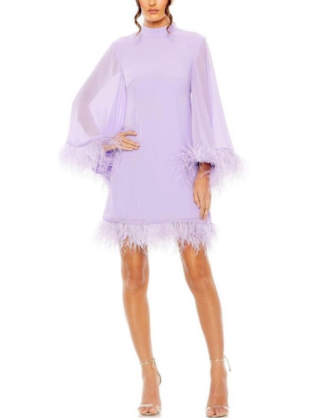 Mac Duggal Lavender Mini Dress with Feather Trim